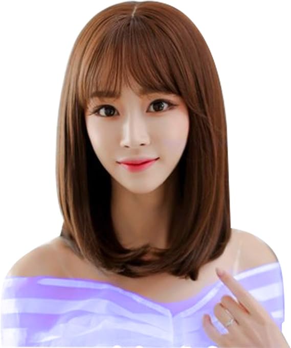 Amazon Nicehair ウィッグ かつら ミディアム セミロング フルウィッグ ストレート ぱっつん前髪 ３色 人気 自然 透け感 空気感 耐熱 原宿 小顔 可愛い ネット付き ダークブラウン フルウィッグ 通販