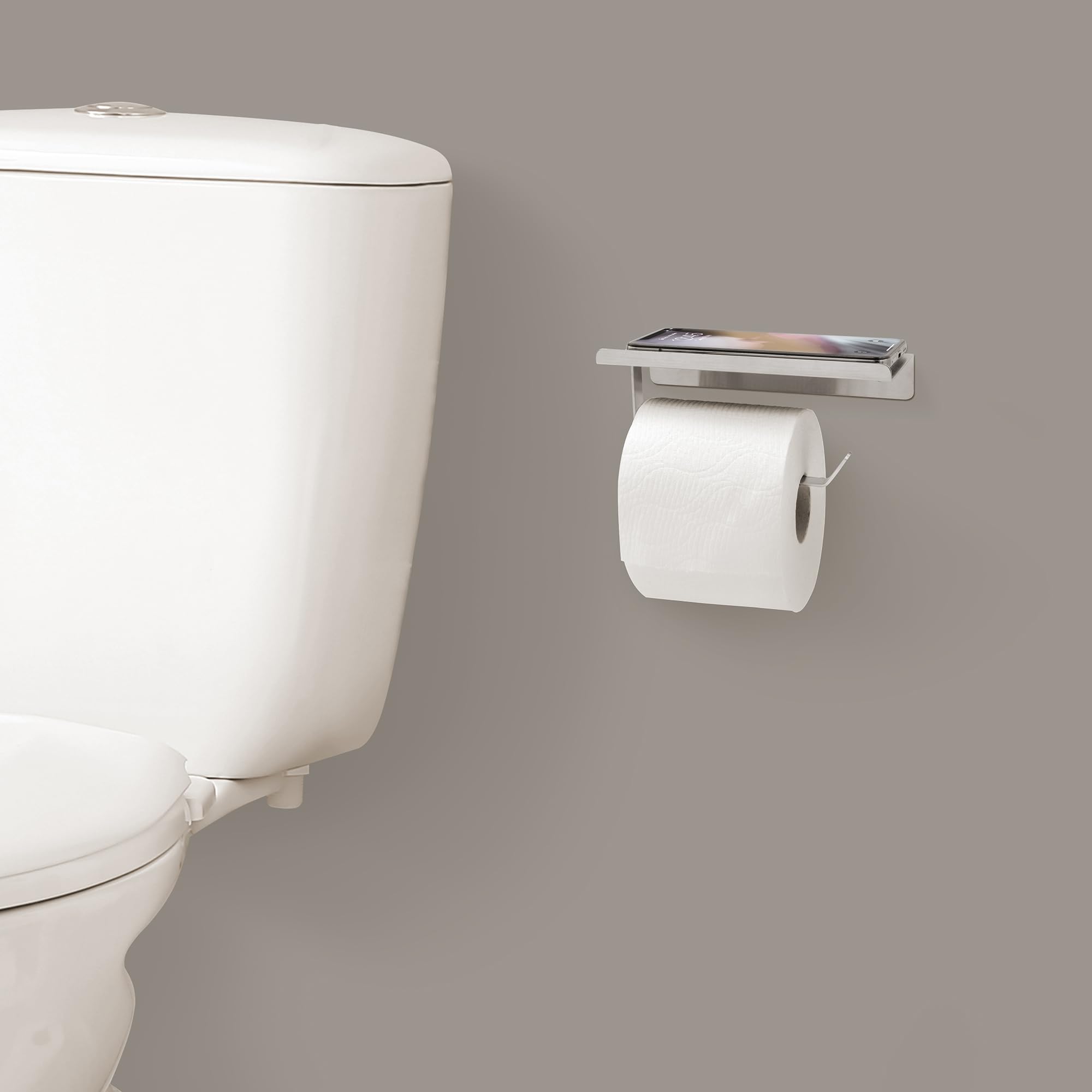 Toilettenpapierhalter Mit Handyablage | Wandmontage Aus Gebürstetem Nickel | Edelstahl & Platzsparend | Ideal Für Kleine Badezimmer