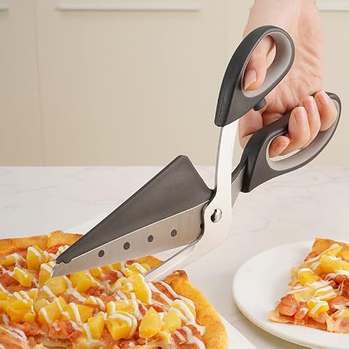Foto von Pizzaschere Pizzamesser Pizzaschneider mit Pizza-Heber, Schneider Messer Servierer integrierter Pizzaschaufel 27cm