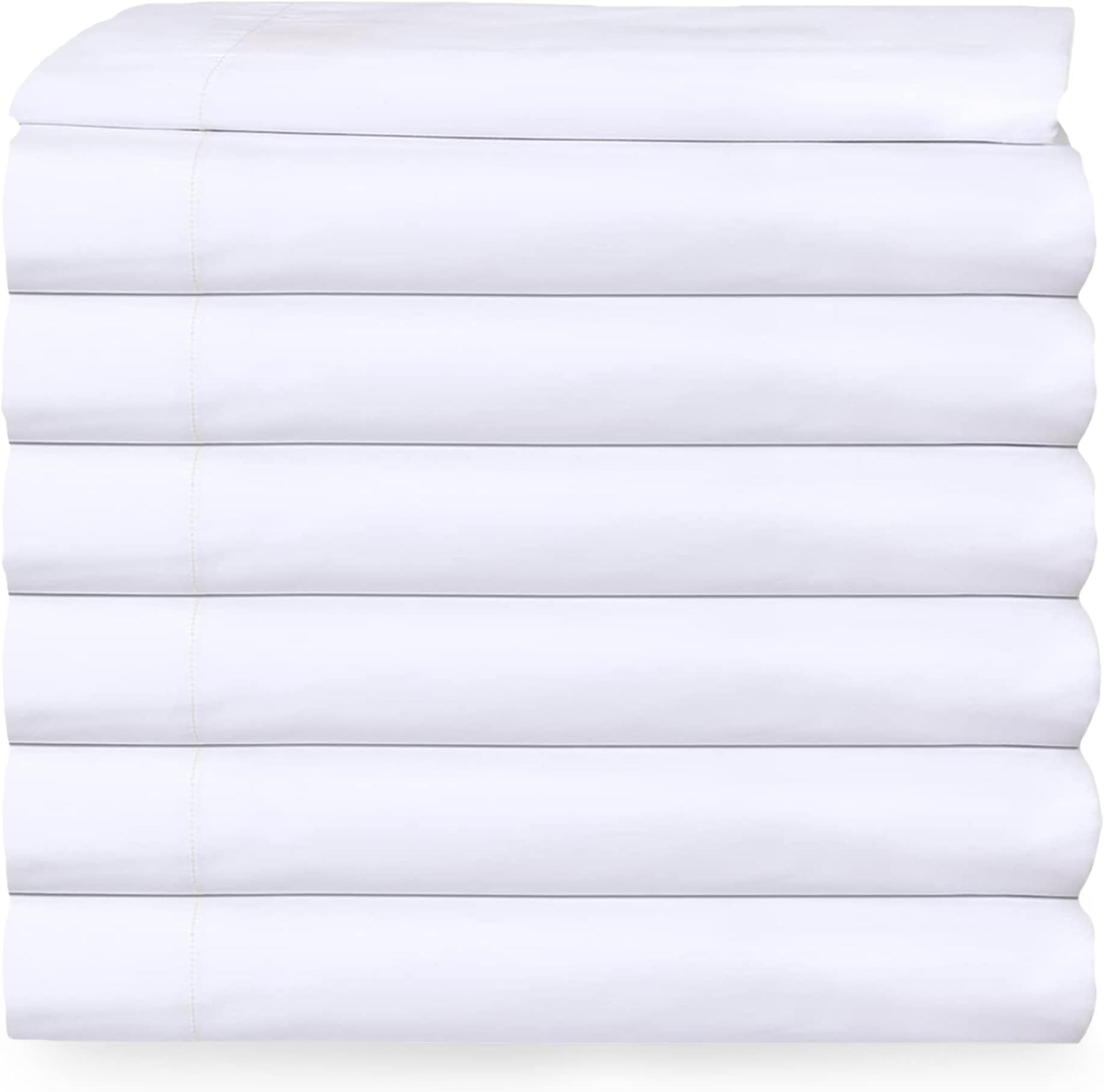 King Flat Sheet only Pack of 6 Bulk (108 x 110 Inches) White Polycotton T-200 Percale Weave - Top Bed Sheet for Home Bedding, Hospital, Massage Table Hotel, Easy Care, Soft Feel