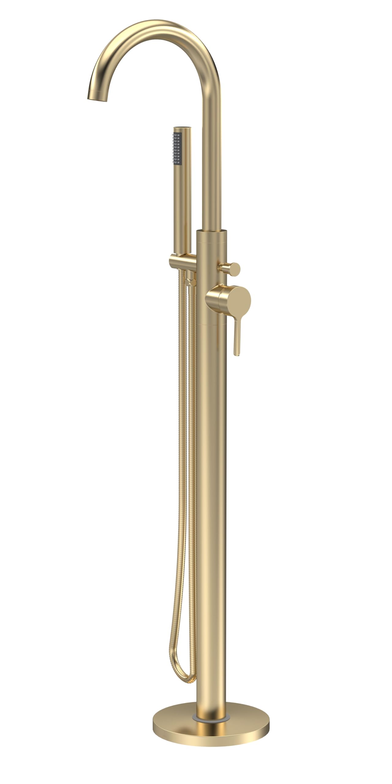 Balterley Connect Floor Standing Bath Shower Mixer Tap With High Curved Spout & Shower KitBrushed Brass Finish