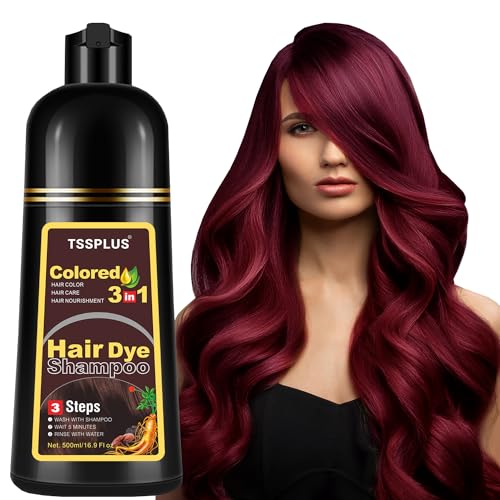 TSSPLUS 500ml Hair Coloring Shampoo Organic Natural Hair Dye Plant Essence Black Hair Color Dye Shampoo for Women Men Cover Gray White Hair, Instant Hair Colouring (Dark Red Wine2)