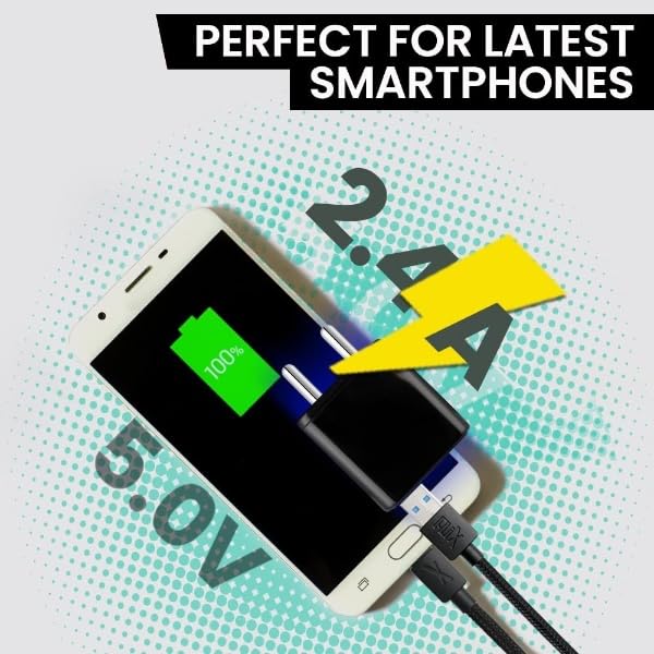 Image of Fast Charger USB Adapter 12 Watt 5V /2.4A Mobile Charger Fast Charging, Universal Compatibility with Micro USB Charger Data Cable, Made in India - Black