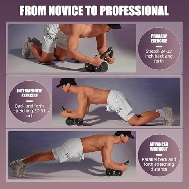 2025 New 4-Wheel Abdominal Roller with Elbow Support : Latest Upgraded High-Performance Exercise Machine With Automatic Rebound, Multi- layered Anti-Slip Design with Calorie Counting LCD Screen