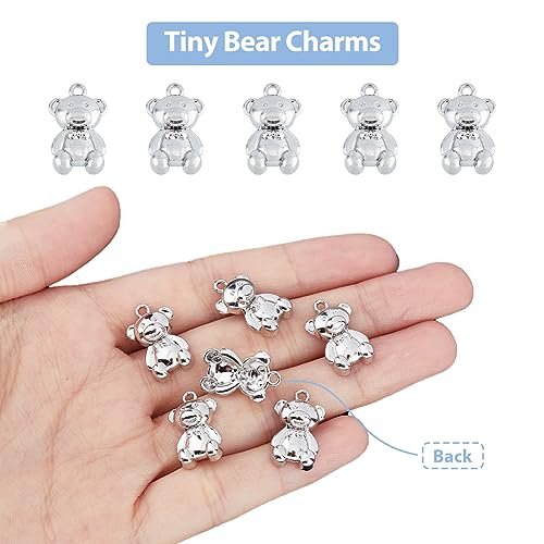 DICOSMETIC 50Pcs Cute Bear Charms Kawaii Bear Pendants Platinum Cartoon Animal Charms Mini Bear Hanging Ornament Alloy Pendants for Jewelry Making DIY Crafts Hole: 1.5mm - Image 3