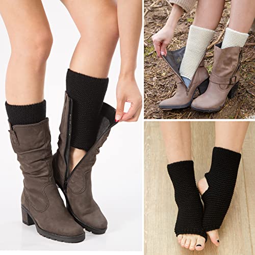 2 Pairs Knitted Yoga Leg Warmers for Women, Yoga Socks Toeless Training Ballet Dance Leg Warmers Warm Knit Crochet Short Leg Warmers Boot Cuffs Boot Topper Socks for Yoga Dancing Exercising Gym4