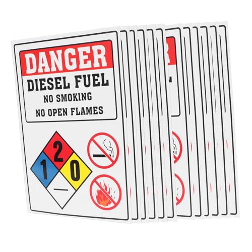 GETAJGHSD 12 Hojas Pegatinas Diésel Peligrosos De Gas Alarma Extintor Señales De Precaución Auto De Carbono De Fugas De Gas No Placa De Cobre Pegatinas