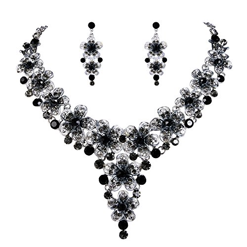 BriLove Women's Wedding Bridal Crystal Multi Hibiscus Flower Enamel Statement Necklace Dangle Earrings Set