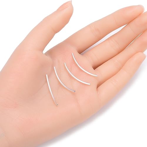 Miniatura 2 de Adabele - 10 piezas de tubo de fideos curvados de plata de ley 925 auténtica, cuentas sueltas de 1.181 in x 0.059 in (agujero de identificación de