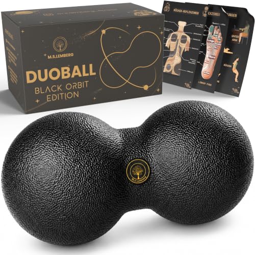 M.S.Lemberg Faszienball Duoball - Massageball für Selbstmassage der Faszien - Rücken Nacken Schultern Beine & Wirbelsäule - Massage Ball Twin Peanut Faszienrolle klein 8 x16cm - Black Edition