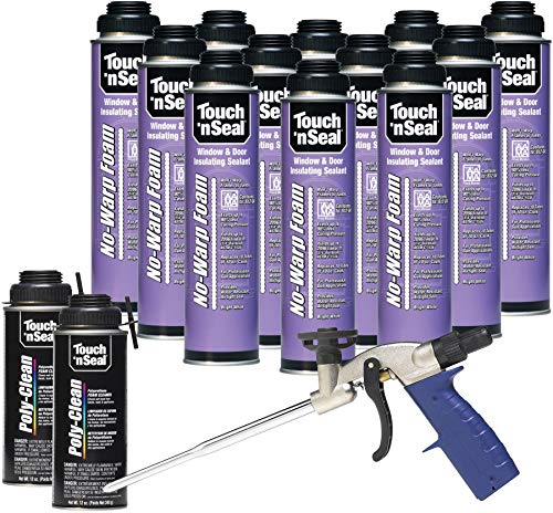 Touch N Seal No-Warp Window and Door Insulating Polyurethane Gun Foam Spray Sealant Kit - 12/20oz Cans (1 Case), 2/12oz Cans Zero FOC Polyurethane Foam Cleaner, and 1 - Reusable Applicator Gun Touch N Seal No-Warp Window and Door Insulating Polyurethane Gun Foam Spray Sealant Kit - 12/20oz Cans (1 Case), 2/12oz Cans Zero FOC Polyurethane Foam Cleaner, and 1 - Reusable Applicator Gun