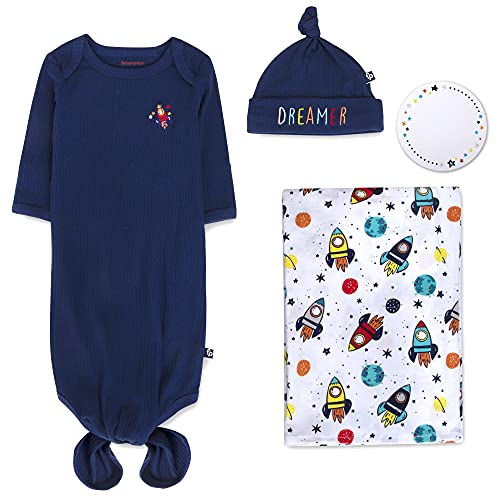 Image of Fisher-Price Baby Coming Home Outfit Boy Newborn Baby Boy Gown with Matching Hat, Mitten Cuffs, Swaddle Blanket 4 Pc. Set Space Explorer Collection