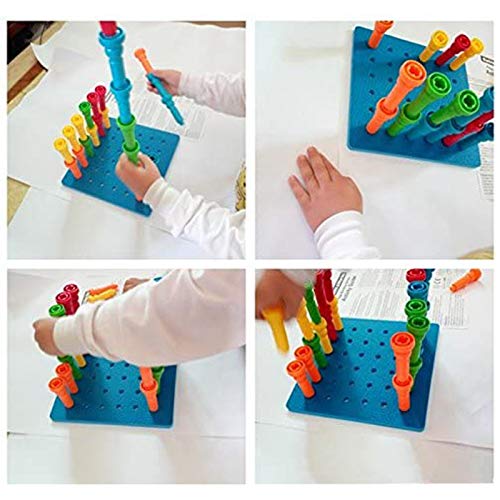 Vipamz Peg Board Set Toys-Montessori Occupational Therapy Fine Motor Skills Toy, Suitable For Toddlers And Preschoolers Over 3+ Year Old. 25 Tall-Stacker Pegs Rubber 8" Pegboard #TOP5