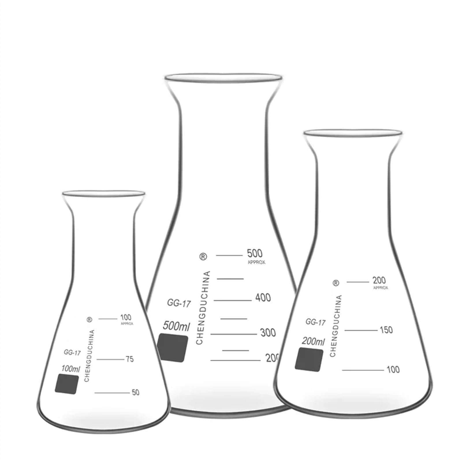 Matraz Erlenmeyer Graduado de Borosilicato, Matraz de Vidrio Triangular Transparente con Boca en Forma de Trompeta de 1000 ml, matraz cónico, matraz Erlenmeyer, Equipo de Laboratorio(200ml)