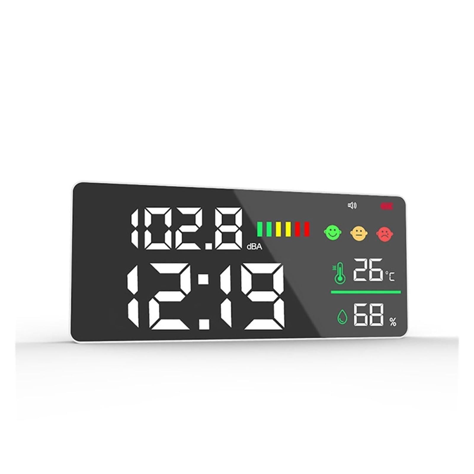 Seveqis With Clock Decibel Meter, Usb Digital Decibel Sound Meter Smart Wall Mounted Neighbors Noise Detector 30-130Db Led Temperature And Humidity Display Monito
