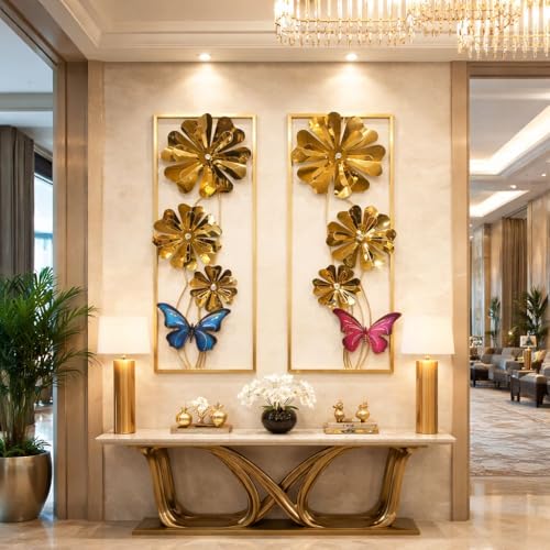 Image of Home And Crafts Iron Handcrafted Set Of 2 Leaf Metal Wall Art Multicolor Large Abstract Frame Decor Showpiece Perfect for Living Room Bedroom Kitchen Office (Size 12x34 Inch)