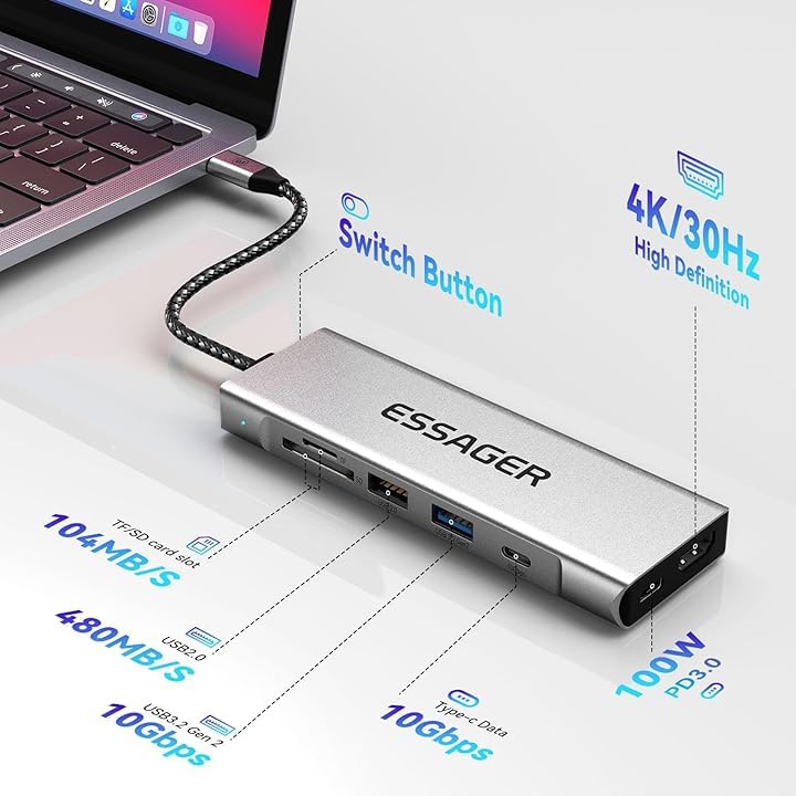 ESSAGER 8-in-1 USB C Hub port details and speeds