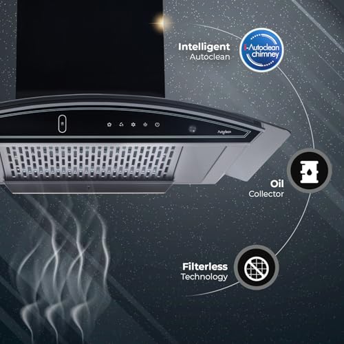 Image of Kutchina Chimney 75 cm 1600±50 m /hr i-Autoclean Filterless Chimney for Kitchen 75cm, Vega DLX | 16 Yrs Warranty on Motor, 5 Yrs on Product | Touch Control + Wave Sensor