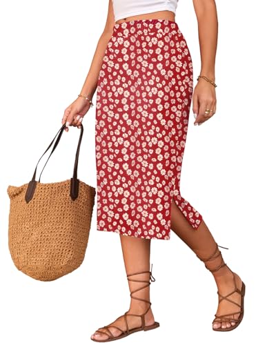 Image of Naggoo Midi Skirts for Women Summer Elastic High Waisted Side Slit Long Skirts