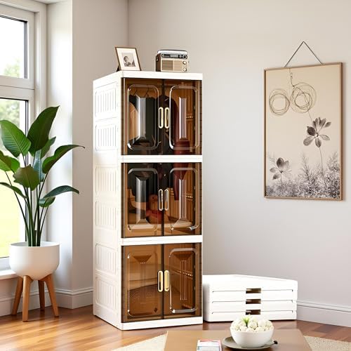 YHB Armário de armazenamento portátil, branco, guarda-roupa dobrá...