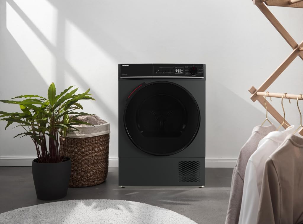SHARP KD-WNHB0S9GAC-DE Wärmepumpentrockner (10 kg, EEK C), (15 Trockenprogramme, 20 Min. Kurzprogramm, WiFi, Edelstahltrommel mit LED-Beleuchtung), Espresso Gray