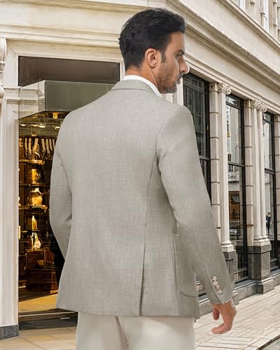 WULFUL Men's Herringbone Blazer Jacket Lightweight Casual Sport Coat One Button Suit Jackets4