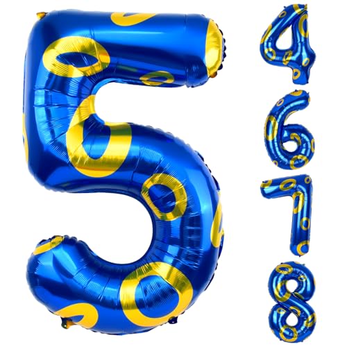40 Inch Large Vibrant Foil Balloons for Blue and Golden Ring Theme Birthday Party Decorations Number 5 Balloon Designs for Kids Birthday Party(Number 5)