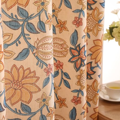 Image of ISAENNE Designer Vintage Linen Printed Curtain,2 Panels,63 inchx53 inch-Estevan B