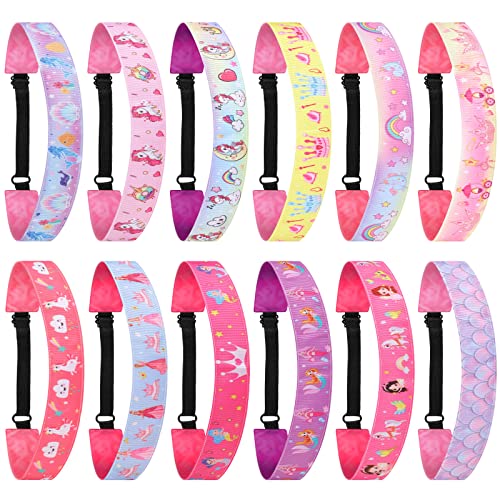 XunYee 12 Pieces Cute Headbands for Girls Adjustable Non Slip Little Girl Hair Accessories Stretch Head Bands for Girl Teens Princess Unicorn Headbands Birthday Party Favors