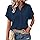 Tshirt Damen, Musselin Bluse Damen Shirts Bluse Elegant Tunics Sommer Tshirt Kurzarm Leinen Knopf Bluse Lange Oversized T-Shirt Casual für Legging, Marine 4XL