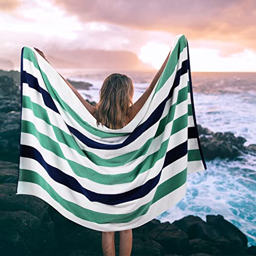 Bornbay Cotton Oversized Beach Towel - Extra Large 40 Inchx70 Inch Plush Thick Pool Towel, Xl Fluffy Stripe Beach Towels Teal Swimming Towel For Adults Mens Women thumb #1