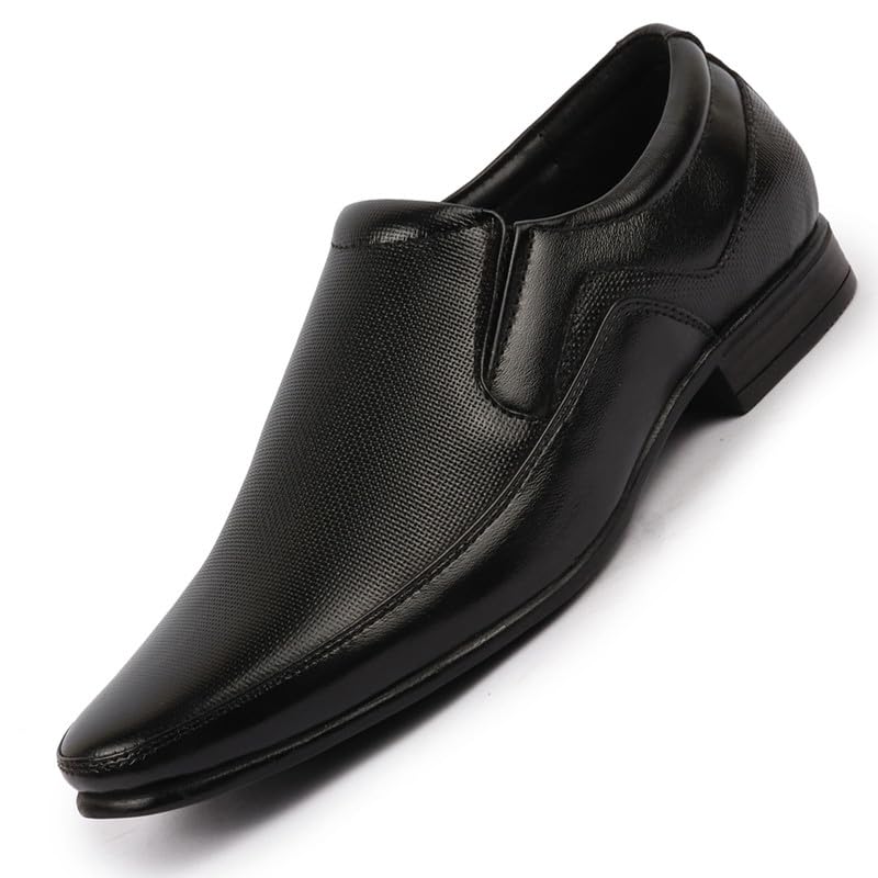 FAUSTO FST KI-489 BLACK-42 Mens Black Genuine Leather Textured Formal Dress Slip On Shoes for Office|Work|Loafer|Half Shoes|Cut Shoe (8 UK) (B0D3629F6Q) Amazon Price History, Amazon Price Tracker