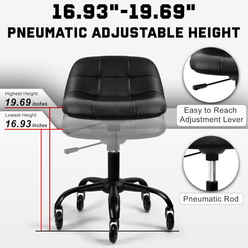 Image of Rolling Shop Stool with Wheels, Rolling Short Stool with Back Support, 360 Swivel Garage Chair, Height Adjustable Chair 330lb Heavy Duty for Spa Salon Massage Home Office Tattoo (Black)