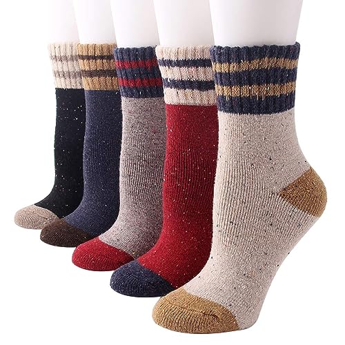 Image of IIG 5 Pairs Women's Vintage Style Thick Wool Warm Winter Crew Socks
