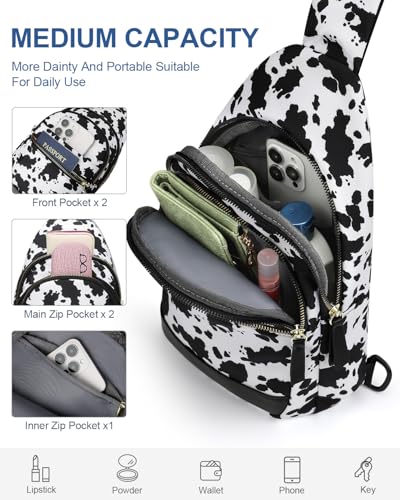 Image of Capolo Sling Bag for Women Men Waterproof Crossbody Bags for Women Trendy Casual Fanny Pack with Convertible Shoulder Strap Chest Bag for Travel Hiking(Cow Print, Medium)