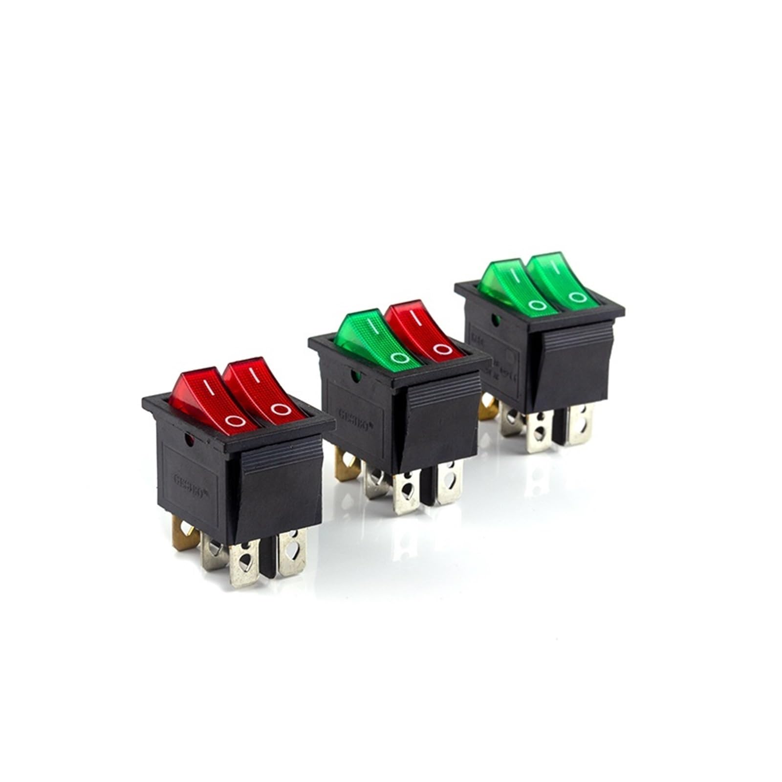 POWTAXBJGD 1Pcs KCD8 Double Rocker Switch 6 Pin on-Off with Green Red LED Light 20A 125VAC Red Green Black(Black)