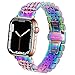 DEALELE Bands Compatible with iWatch 42mm 44mm 45mm 49mm, Solid 7-Rows Stainless Steel Metal Replacement Strap for Apple Watch Series 8/7 / 6/5 / 4/3 / SE/Ultra Women Men (Rainbow)