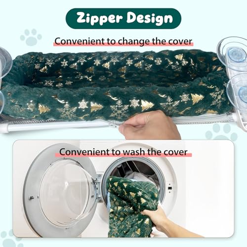 Image of L&W BROS. 2-Pack Foldable Cat Window Perches with Christmas Cushion Bed Easy to Assemble Cats Hammock for Window, Warm Indoor Cat Beds for Large Cats, Edition(M Green)