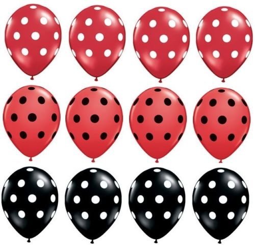 LOONBALLOON Polka Dots Black RED Ladybug Minnie Mouse Dotted (12) 11" Latex Party Balloons