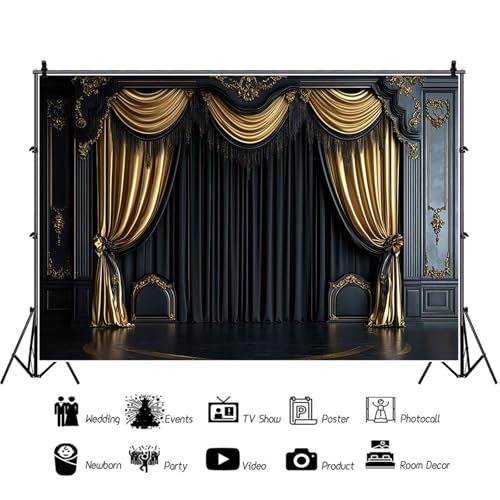 Fondo fotográfico Baocicco 10x7ft negro y dorado miniatura 4