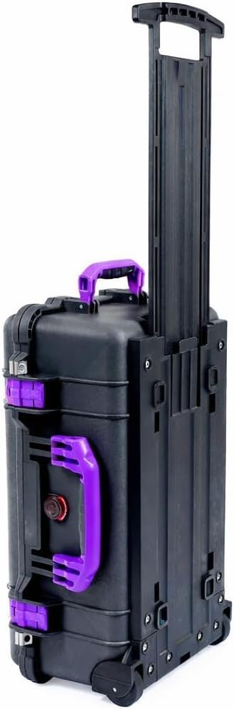 Black Pelican 1510 Carry-on Case. Comes with Pluck Foam & Purple Handles & Latches.