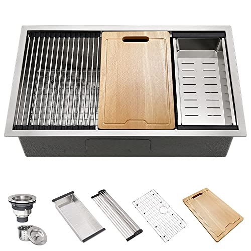 Hovheir Unterbauspüle für Küchenspüle, 63 x 48 cm, 16 Gauge, Edelstahl, Küchenspüle, Unterbauspüle, Workstation, Lege, R10, eng, Radius, tiefes Einzelbecken Cover