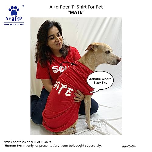 Image of A+A Pets Graphic Printed Mate Premium Tshirt | for Dog, Puppy, and Cat | Round Neck | Breathable Costumes Soft, Light Weight Apparel | 100% Cotton (6XL, Red)