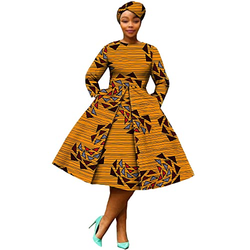 Image of African Dashiki Dresses for Women Party Flower Floral Fashion Culture Vintage+Headwrap 35x45 inch