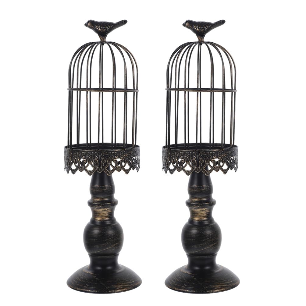 HOLIDYOYO 2Pcs Birdcage Candle Holder Vintage Wrought Iron Decorative Bird Cage Tealight Pillar Candle Holder Table Centerpieces for Wedding Birthday Party Decor