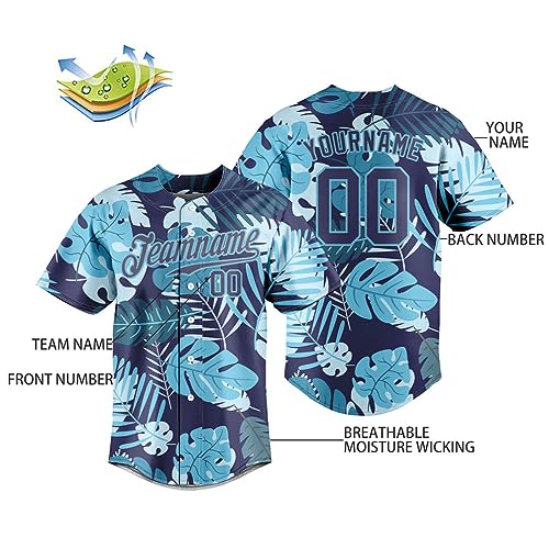 Custom Baseball Jersey Personalized Hawaiian Floral Shirt Button Down Tropical Holiday Beach Shirts for Men Women Youth miniatura 3