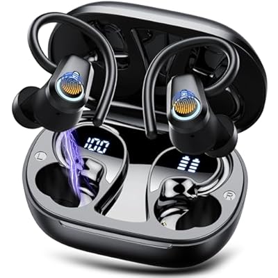 Poounur - Auriculares Inalambricos Deportivos Auriculares Bluetooth 5.3 HiFi Estéreo con HD Mic Pantalla LED 50H Cascos Inalambricos Bluetooth con Cancelacion Ruido ENC IP7 Impermeable Cascos para Running