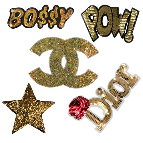 Sexy Sequin Patches Lips Flower Letter Eyes Five Star Embroidery Patch Cloth Appliques Stickers Clothing Accessories T-Shirt Decoration for Woman (Style 5)