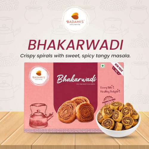 Image of Badami's Bhakarwadi 300g with Complimentary Rakhi | Crispy & Tasty Gujarati Namkeen Snack | Traditional Bakarwadi | Ready to Eat Tea Time Munching Snack | Raksha Bandhan Gift Pack