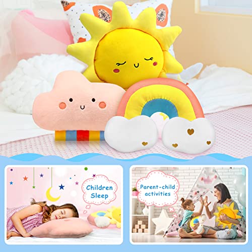 Queekay 3 Pcs Moon Star Cloud Cushion Soft Plush Pillow Nursery Stuffed Throw Cushion Kids Cute Children Pillow for Baby Room Reading Nook Decorations Gift(Rainbow, Cloud, Sun) - Image 5